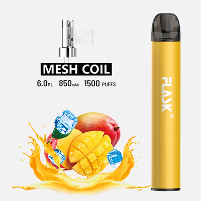 OEM ODM 1500puff 850mAh ডিসপোজেবল ভ্যাপ পড 6.0ml E লিকুইড মেশ কয়েল