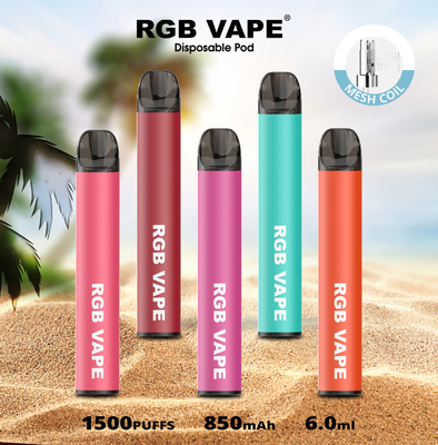 RGBvape SS304 Ecig 1500 পাফ ডিসপোজেবল ভ্যাপ ডিভাইস মেশ কয়েল সহ